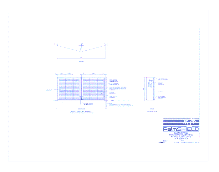 Maximus Horizontal Louver Swing Gates: 6' Tall Horizontal Louver Infill 12' Wide Double Drive Gate Elevation