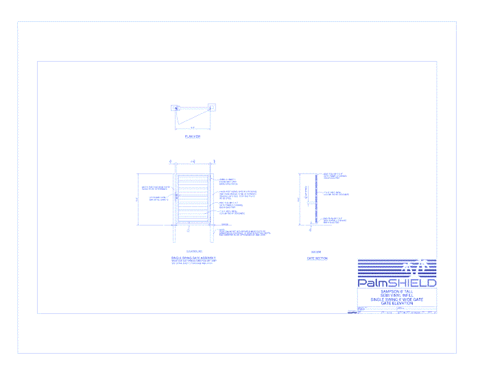 Sampson Semi-Private Vinyl Swing Gates: 6' Tall Semi Vinyl Infill Single Swing 4' Wide Gate - Gate Elevation