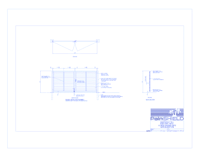 Sampson Semi-Private Vinyl Swing Gates: 6' Tall Semi Vinyl Infill 12' Wide Double Gate - Gate Elevation