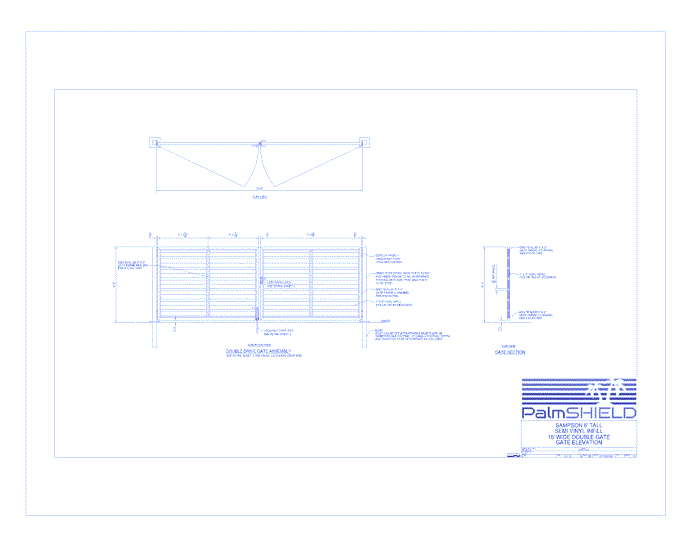 Sampson Semi-Private Vinyl Swing Gates: 6' Tall Semi Vinyl Infill 16' Wide Double Gate - Gate Elevation