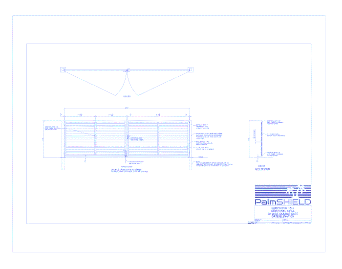 Sampson Semi-Private Vinyl Swing Gates: 6' Tall Semi Vinyl Infill 20' Wide Double Gate - Gate Elevation