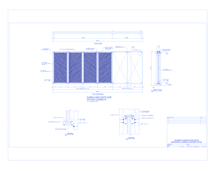 Tiger Cantilever Slide Gates: Diagonal Casino Louver Infill Sliding Cantilever Gate