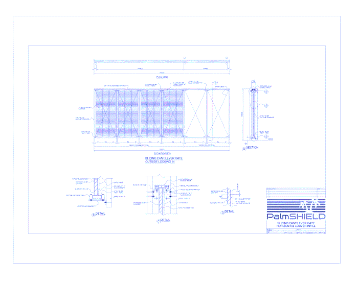 Tiger Cantilever Slide Gates: Horizontal Louver Infill Sliding Cantilever Gate