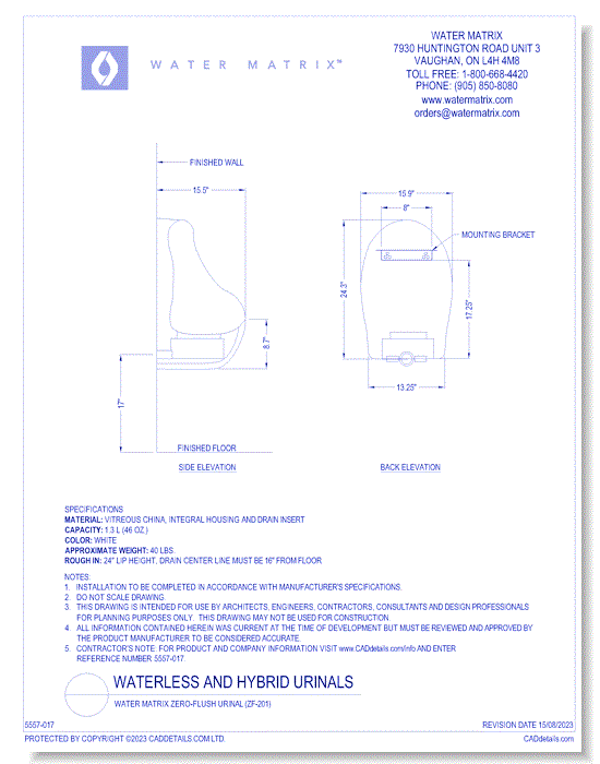 Water Matrix Zero-Flush Urinal (ZF-201)
