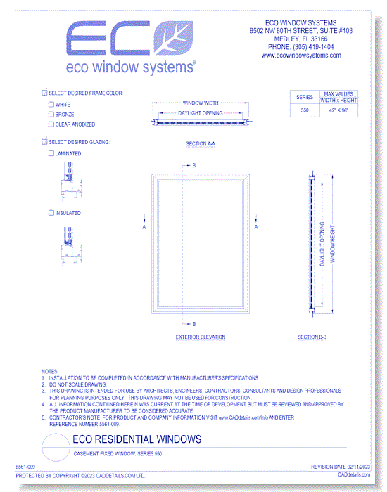 Casement Fixed Window: Series 550 