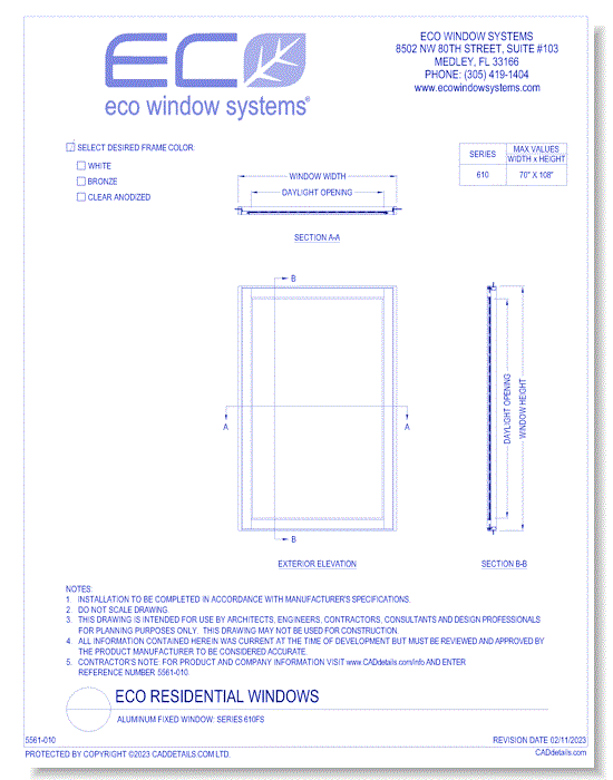 Aluminum Fixed Window: Series 610FS 