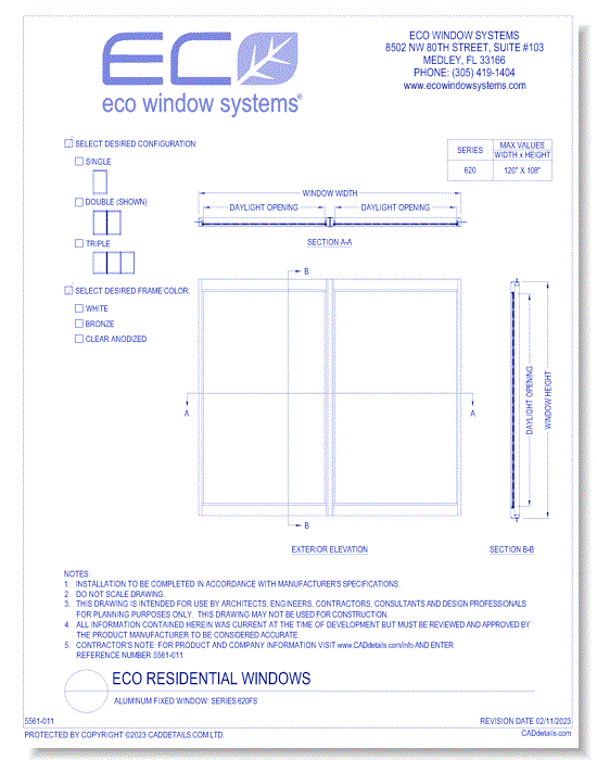 Aluminum Fixed Window: Series 620FS