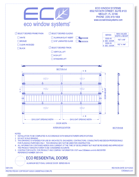 Aluminum Sectional Garage Door: Series 850-16 