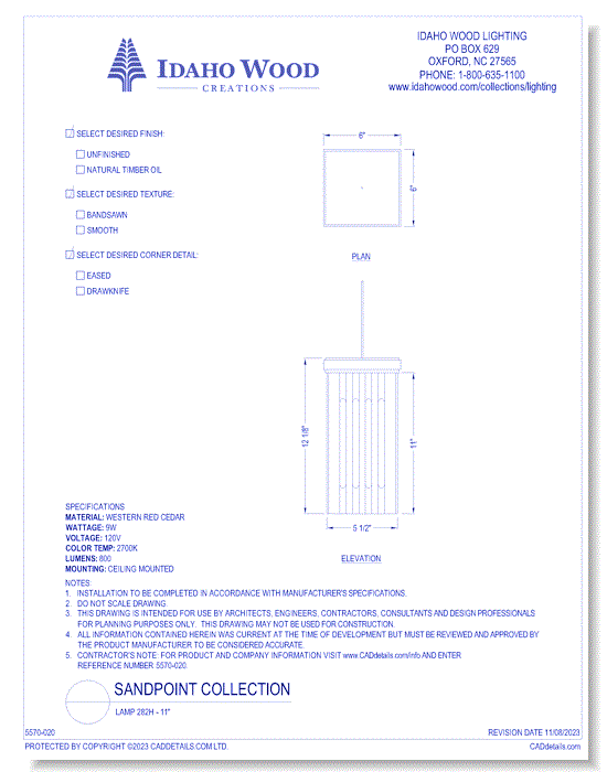 Sandpoint: Lamp 282H - 11"