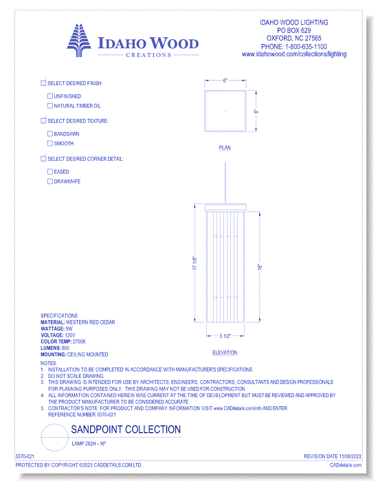 Sandpoint: Lamp 282H - 16"