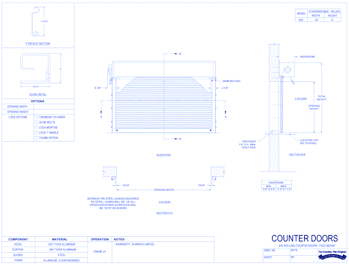 652 - Rolling Counter Doors (Face Mount)