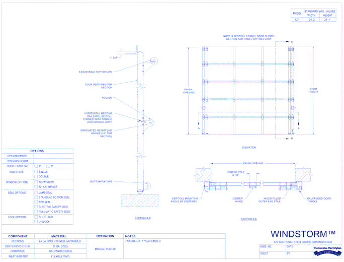 WindStorm™ 427 -  Sectional Steel Doors (Non-Insulated)