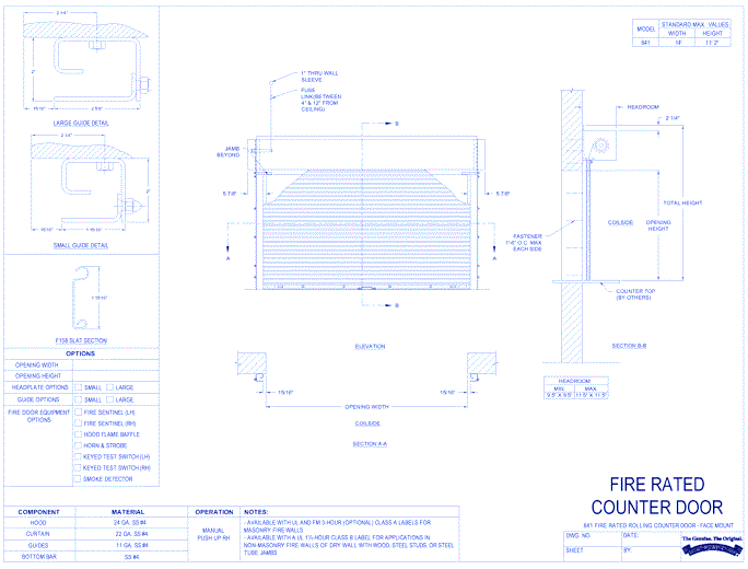 641 - Fire Rated Rolling Counter Door (Face Mount)