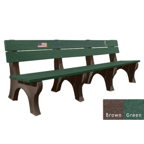 CAD Drawings Polly Products 8' Veterans Bench, standard engraving & inlay (ASM-VET8B)