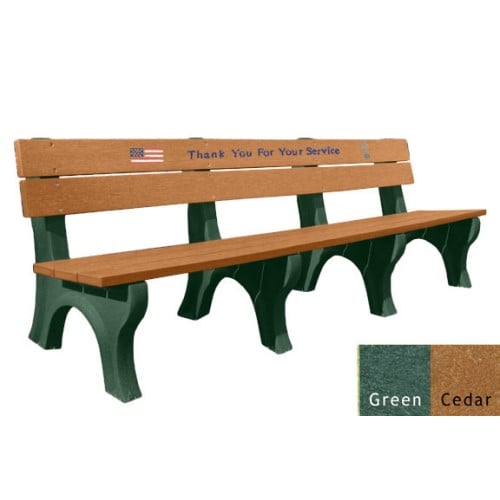 CAD Drawings Polly Products 8' Veterans Bench, standard engraving & inlay (ASM-VET8B)