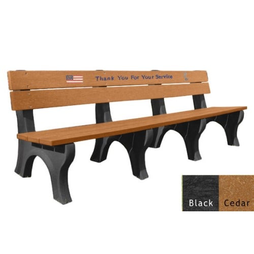 CAD Drawings Polly Products 8' Veterans Bench, standard engraving & inlay (ASM-VET8B)