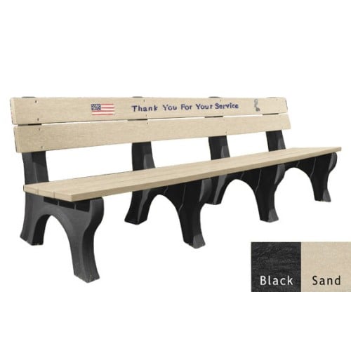 CAD Drawings Polly Products 8' Veterans Bench, standard engraving & inlay (ASM-VET8B)