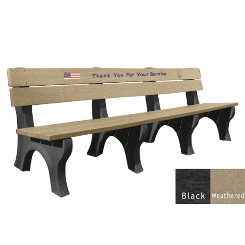 CAD Drawings Polly Products 8' Veterans Bench, standard engraving & inlay (ASM-VET8B)