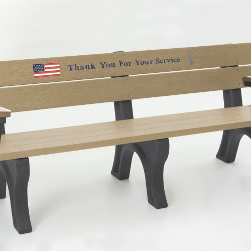 CAD Drawings Polly Products 6' Veterans Bench w/arms, standard engraving & inlay (ASM-VET6BA)