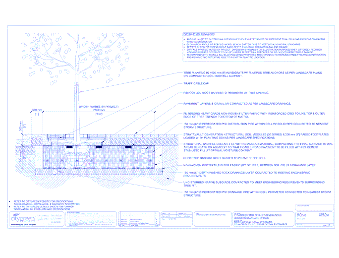 Stratavault™ Tree Planting w/ Invisigrate™ 1500 mm Tree Grates - 600 mm Depth Soil Cells w/ Irrigation and Root Barrier (Distribution)
