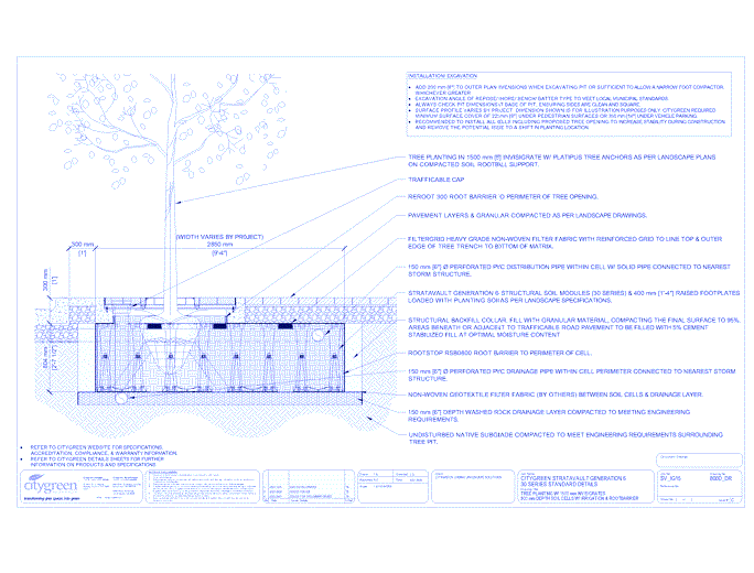 Stratavault™ Tree Planting w/ Invisigrate™ 1500 mm Tree Grates - 800 mm Depth Soil Cells w/ Irrigation and Root Barrier (Distribution)