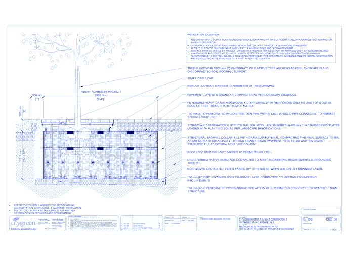 Stratavault™ Tree Planting w/ Invisigrate™ 1800 mm Tree Grates - 1200 mm Depth Soil Cells w/ Irrigation and Root Barrier (Distribution)