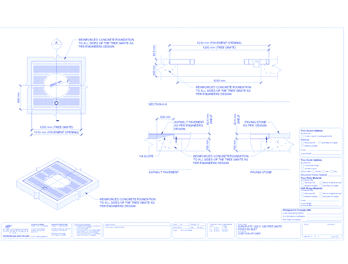 DuraPlate™ 1200 mm x 1200 mm Tree Grate Paseo w/ Inlet