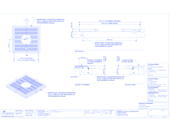 DuraPlate™ 1500 mm x 1500 mm Tree Grate Paseo w/ Inlet