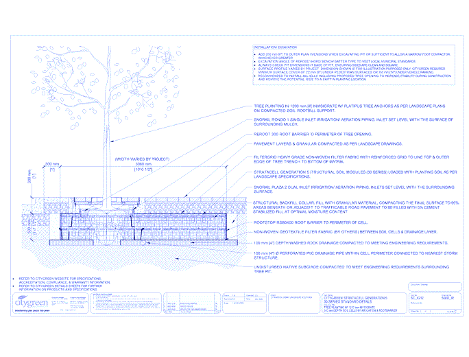 Stratacell™ Tree Planting w/ Invisigrate™ 1200 mm Tree Grates - 500 mm Depth Soil Cells w/ Irrigation and Root Barrier  (Snorkil)