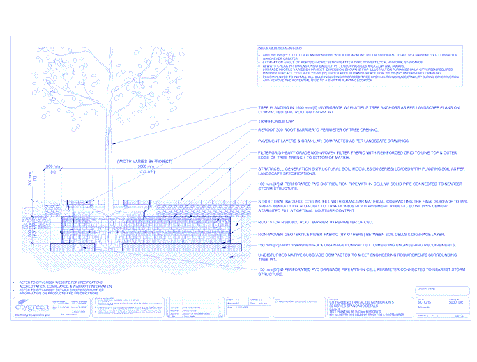 Stratacell™ Tree Planting w/ Invisigrate™ 1500 mm Tree Grates - 500 mm Depth Soil Cells w/ Irrigation and Root Barrier (Distribution)