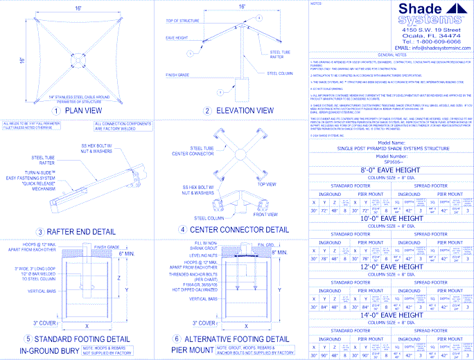 Single Post Pyramid Shade System - 16' x 16'