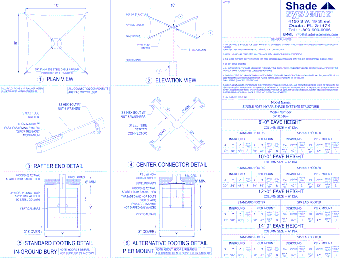 Single Post Hypar Shade System - 16' x 16'