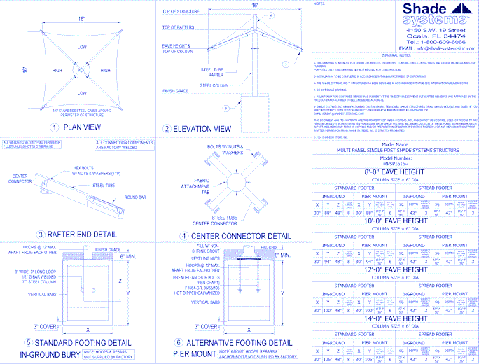 Multi-Panel Single Post Shade System - 16' x 16'