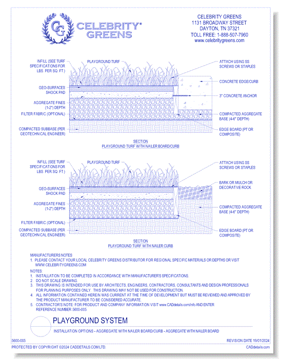Playground Turf Installation Options - Aggregate with Nailer Board/Curb - Aggregate with Nailer Board