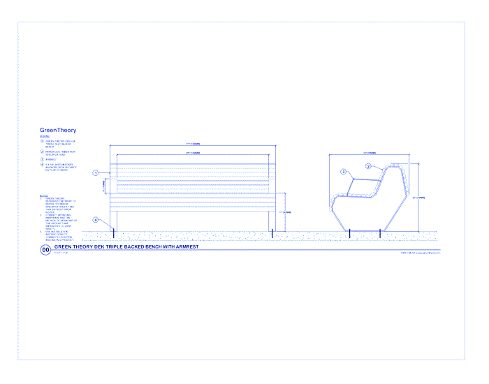 Dek Triple Backed Bench w/ Armrest (DEK1-2A-G1)