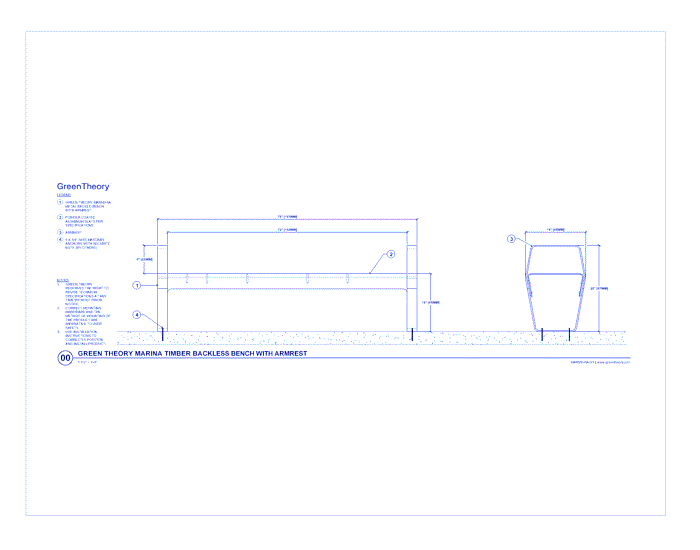 Marina Metal Backless Bench w/ Armrest (MARM2-4A-G1)