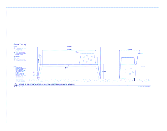 Sit 4 Seat Single Backrest Bench w/ Armrest (SIT1-G2A)