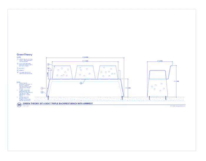 Sit 4 Seat Triple Backrest Bench w/ Armrest (SIT1-G6A)