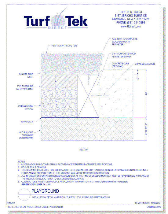 Installation Detail - Artificial Turf W/ 1.5" Playground Safety Padding