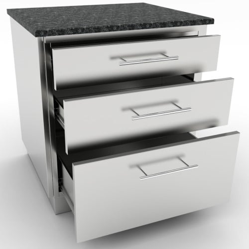 CAD Drawings BIM Models Sunstone Metal Products 30” Large Triple Drawer Base Cabinet (SBC30STD)