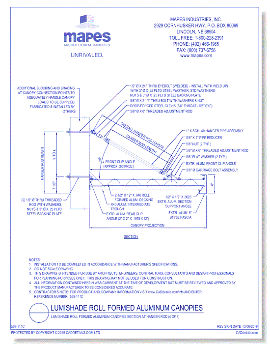 Lumishade Roll Formed Aluminum Canopies Section @ Hanger Rod (4 of 8)