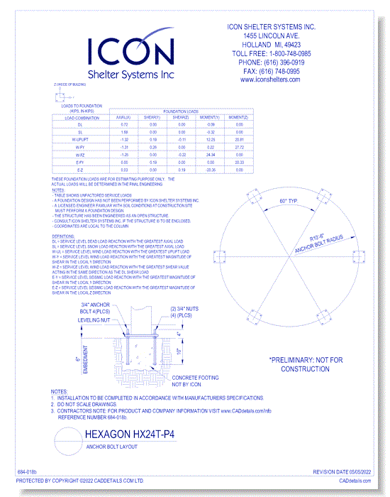 Hexagon HX24T-P4 - Anchor Bolt Layout