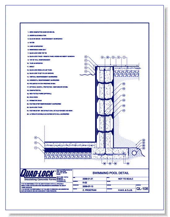 R-22 Regular ICF Walls: QL-108 Swimming Pool Detail