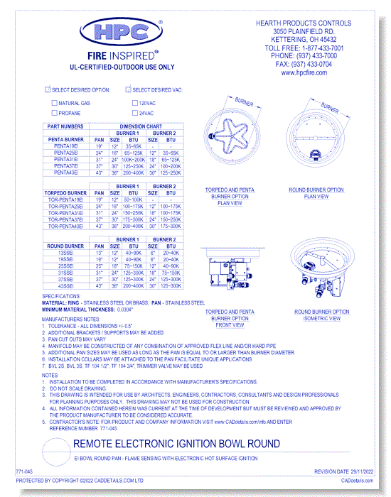 EI Bowl Round Pan - Flame Sensing with Electronic Hot Surface Ignition