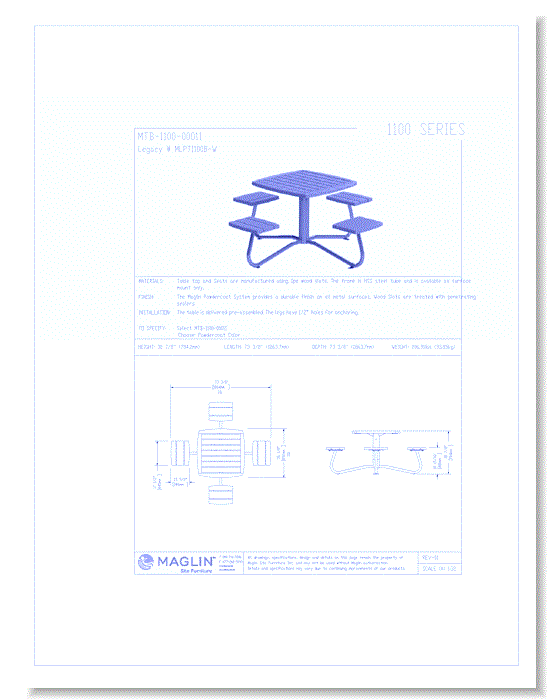 MTB-1100-00011 Picnic Table (MLPT1100B-W)